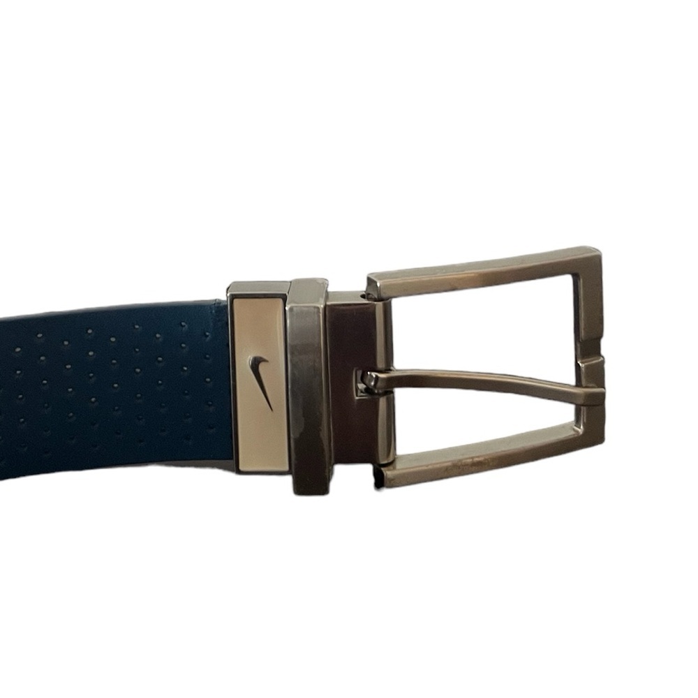 Nike - Reversible Perforated Leather Belt - Blue / White - Size 38